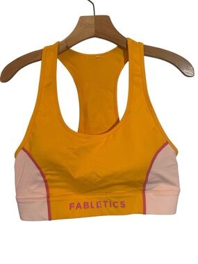 Fabletics Sports Bra Womens LG Yellow High Impact Padded Racerback Pocket Logo